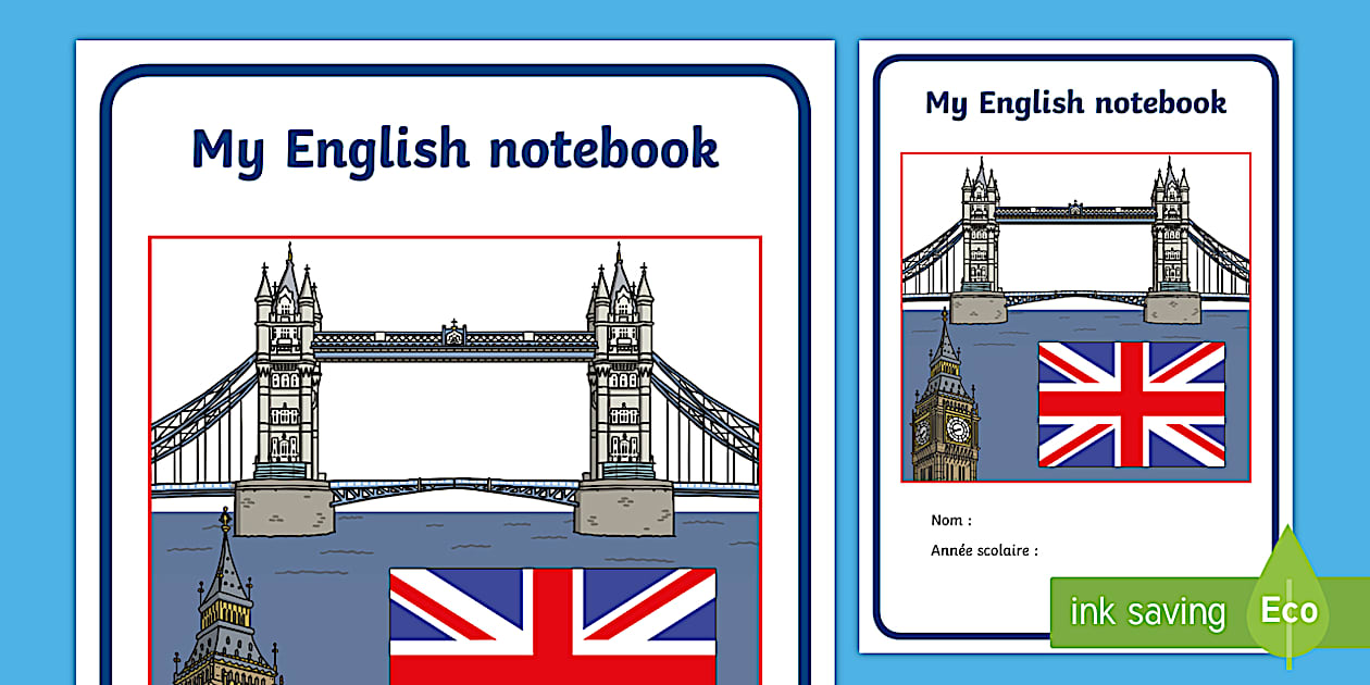 Page D'accueil Cahier D'anglais Couverture de cahier : Cahier d'anglais - Twinkl