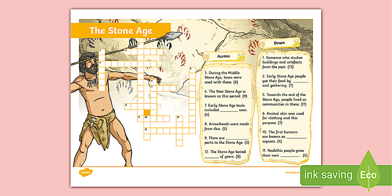 Stone Age Crossword (teacher made) Twinkl
