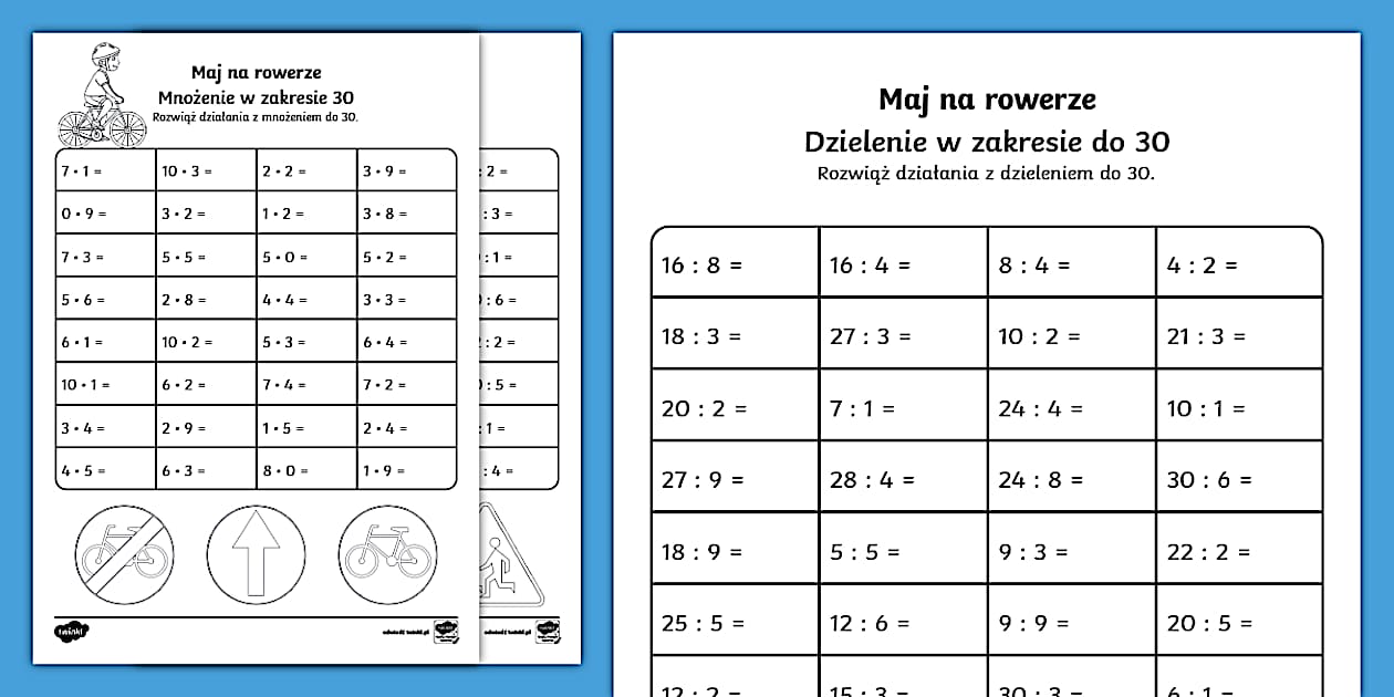 Mnozenie I Dzielenie Klasa 3 Karty Pracy Mnożenie i dzielenie do 30 | Maj na rowerze (teacher made)