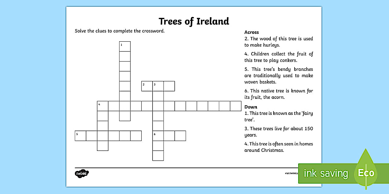 Trees of Ireland Crossword (teacher made) Twinkl