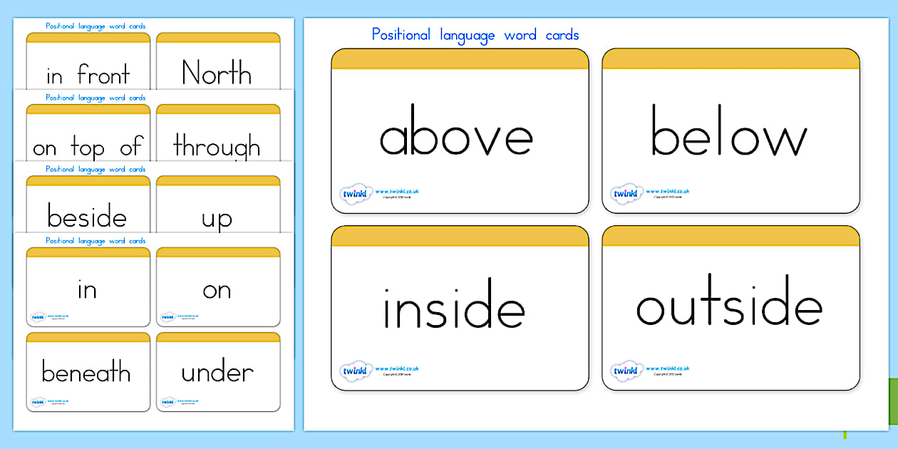 Positional Language Word Cards Simple - positional language
