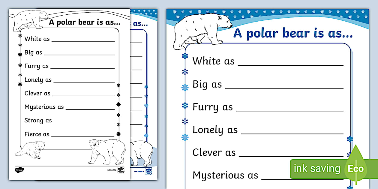 Polar Bear Simile Poem Writing Template - Twinkl