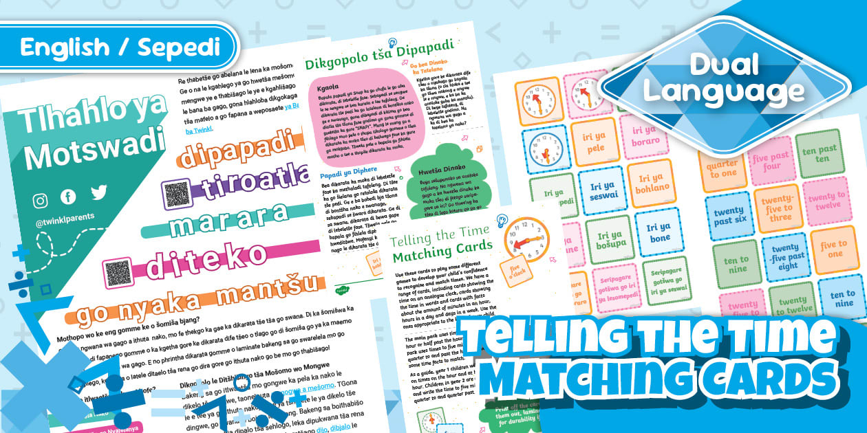 Grade 4 Maths Telling the Time Matching Cards Sepedi/Eng