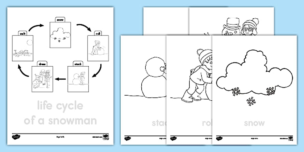Life Cycle of a Snowman Trace and Color Worksheet - Twinkl