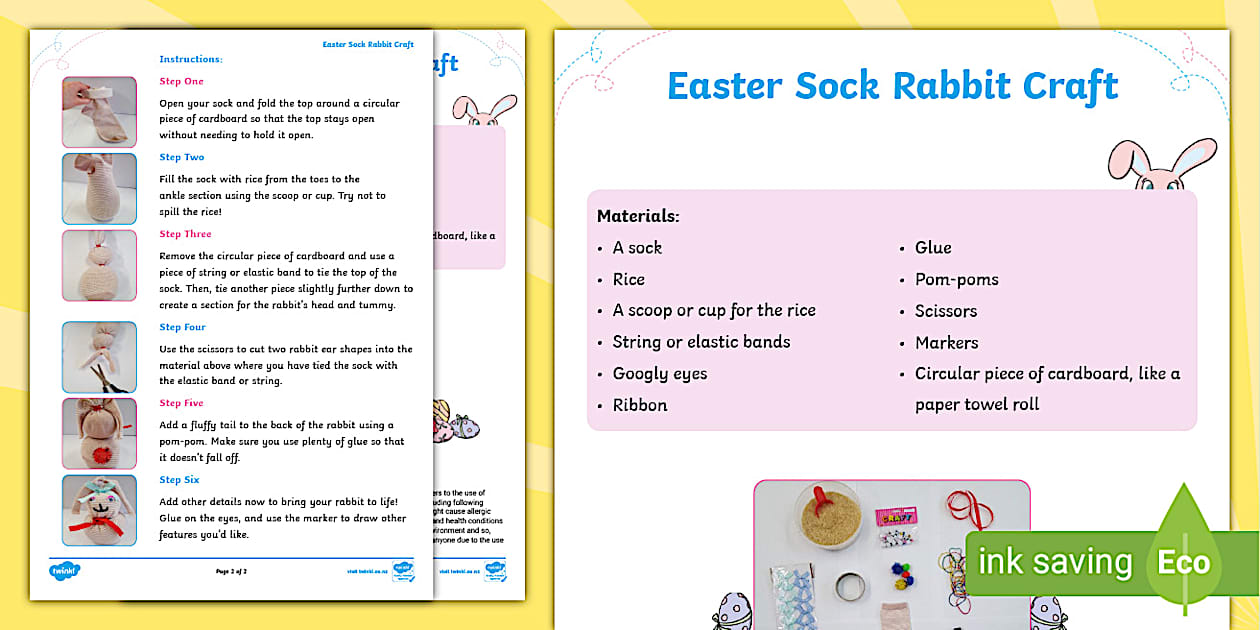 Easter Sock Rabbit Craft (teacher made) - Twinkl