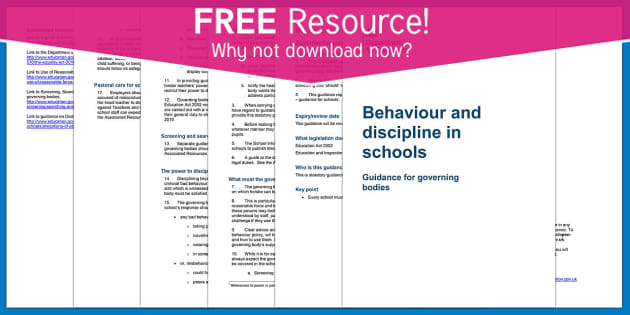 FREE! - Behavior And Discipline In Schools: Guidance For Governing Bodies