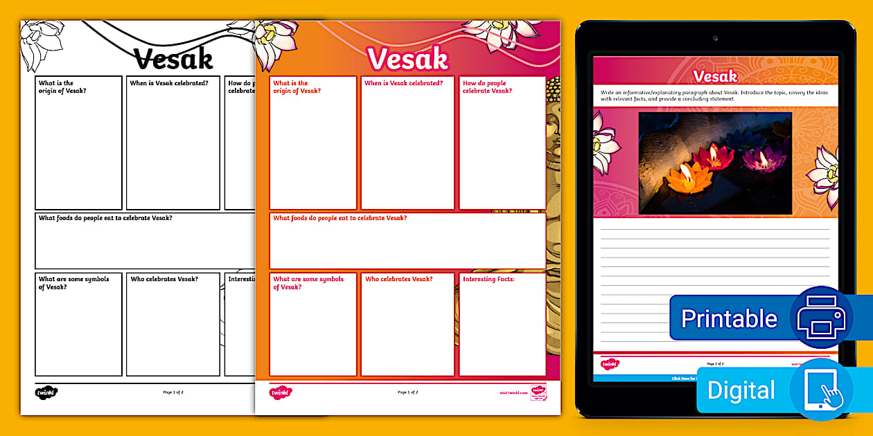 Research Vesak Graphic Organizer & Writing Template 6th-8th