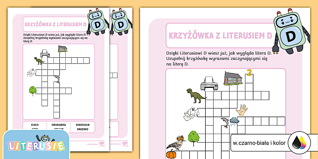 Krzyżówka z Literusiem D | Piszemy wyrazy na literę d