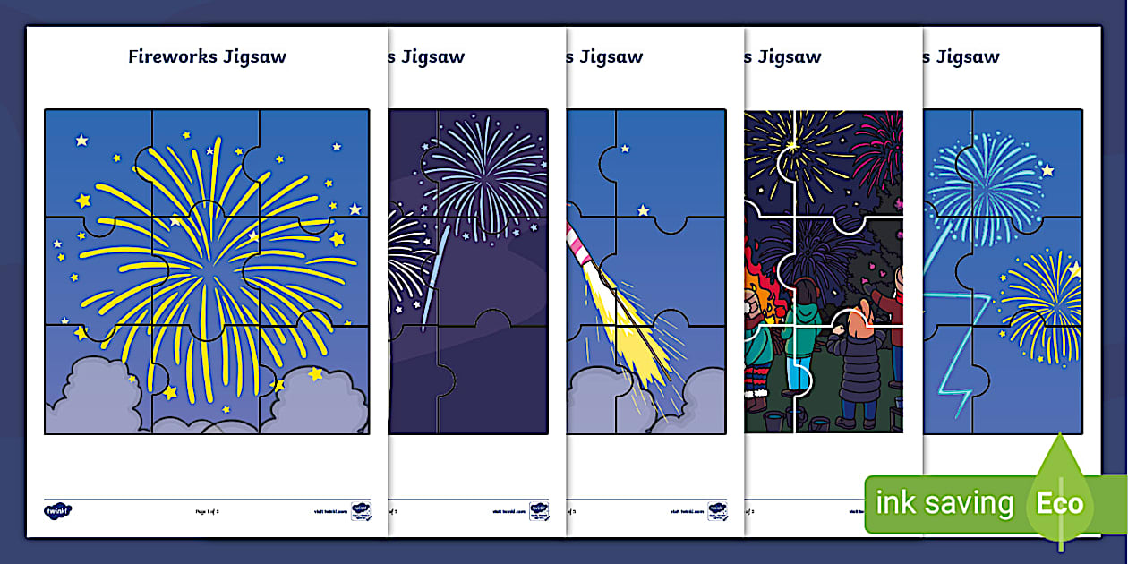Fireworks Jigsaw Puzzles For Kids - Activity Pack - Twinkl