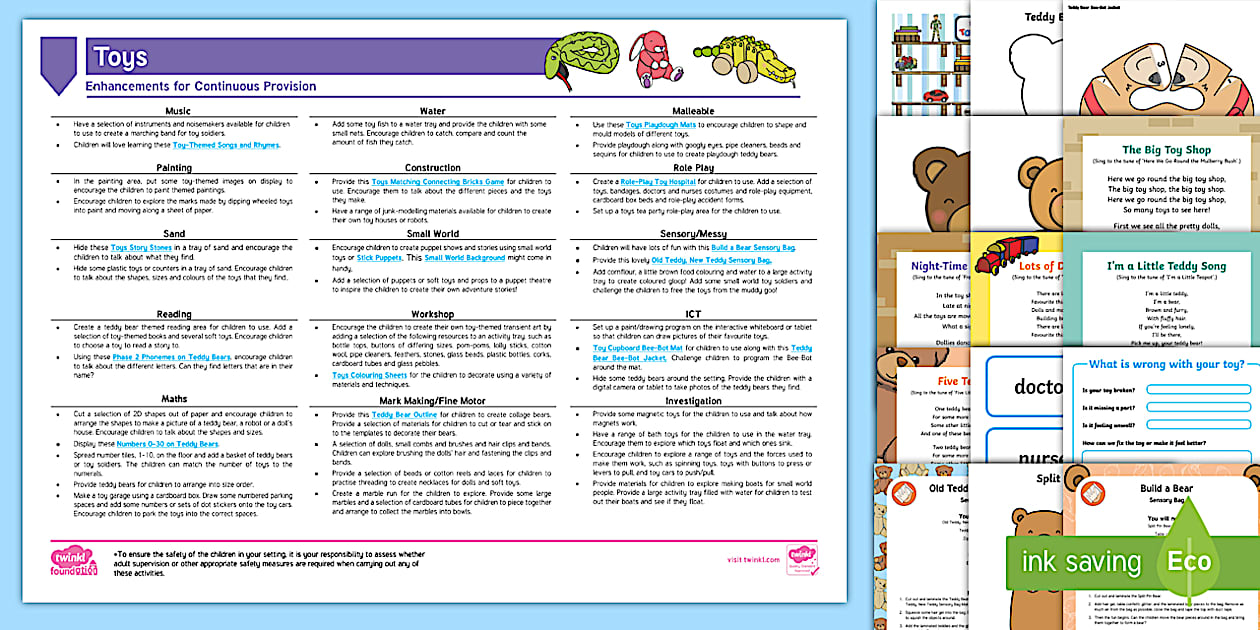 Toys EYFS Continuous Provision Planning Ideas Resource Pack (Ages 2-4)