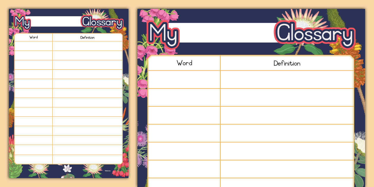 Fynbos Themed My Glossary Writing Template Twinkl