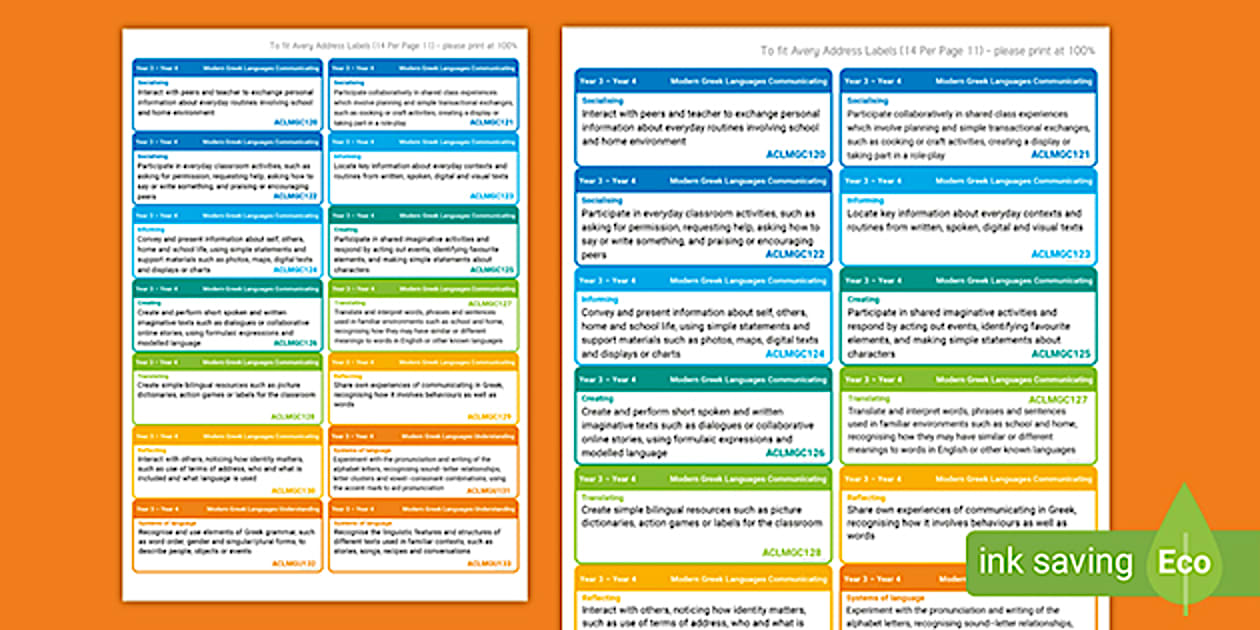 Australian Curriculum Greek 3-4 Learning Outcomes Stickers