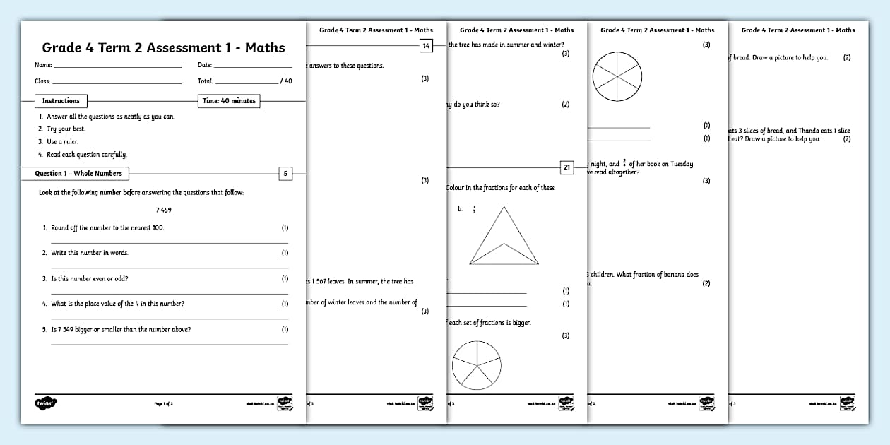 Grade 4 Term 2 Assessment 1 – Maths (teacher made)