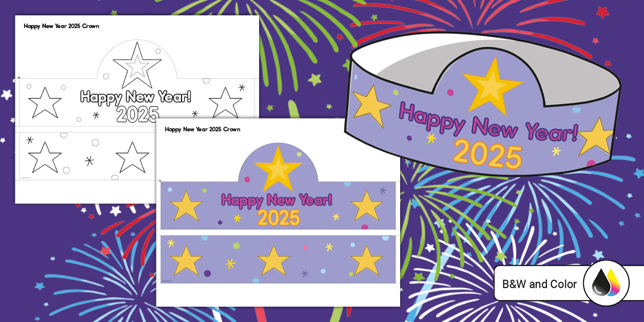 Happy New Year 2025 Crown (teacher made) Twinkl