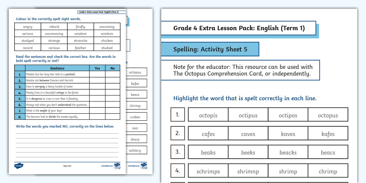 Gr 4: Extra Lessons: Spelling Activity: Activity 5 - Twinkl