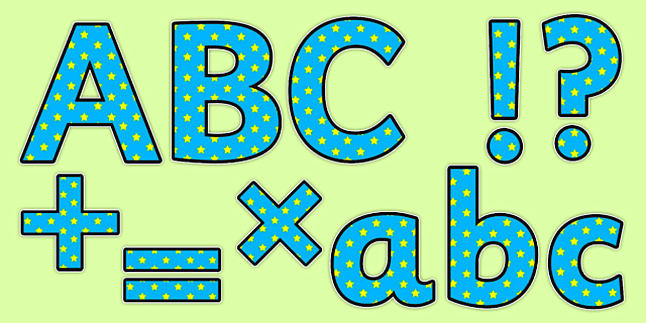 Cursive Display Lettering & Symbols (Blue And Yellow Stars)