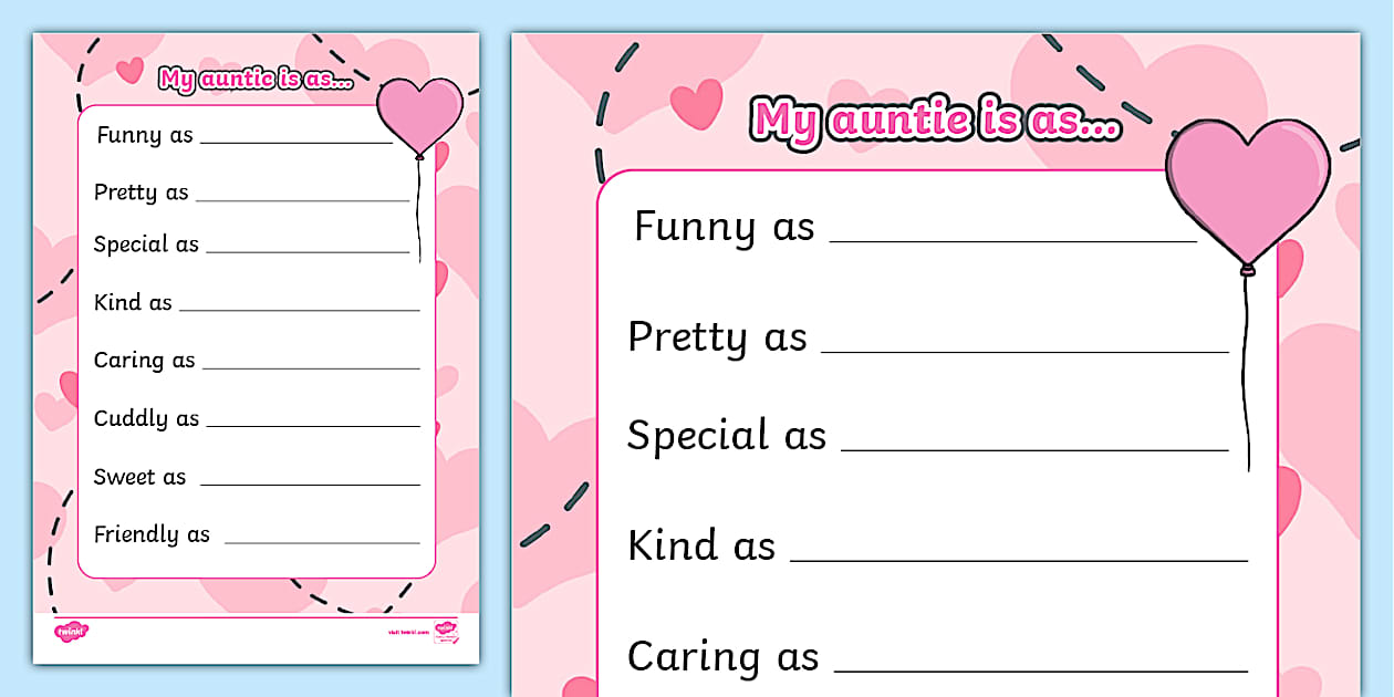 My Auntie is as... Simile Poem Writing Template - Twinkl