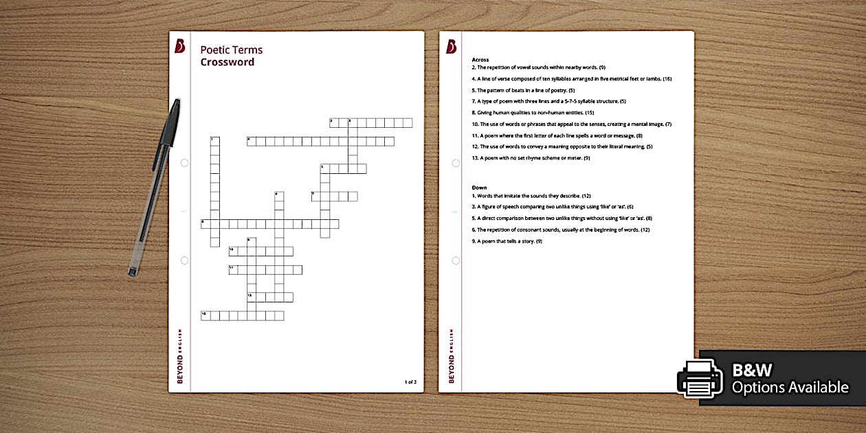 Poetic Terms Crossword