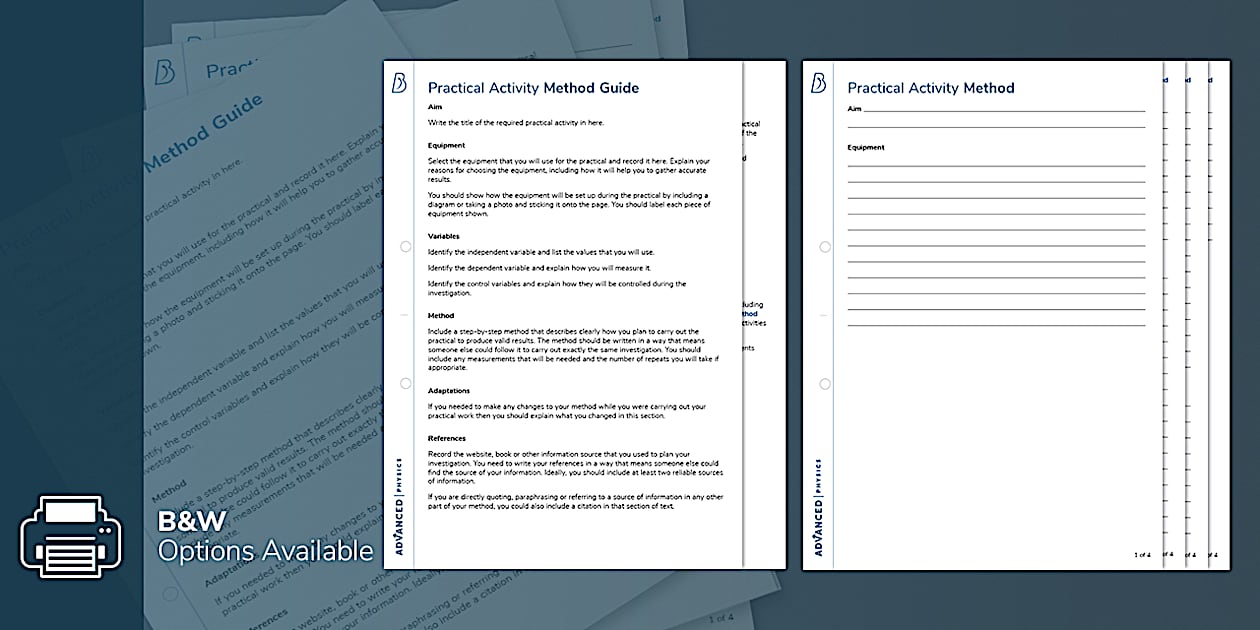 A level physics practical activity method guide and template