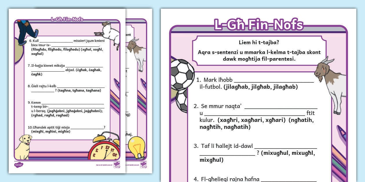 Karta għat-Taħriġ: L-Għ Fin-Nofs (teacher made) - Twinkl
