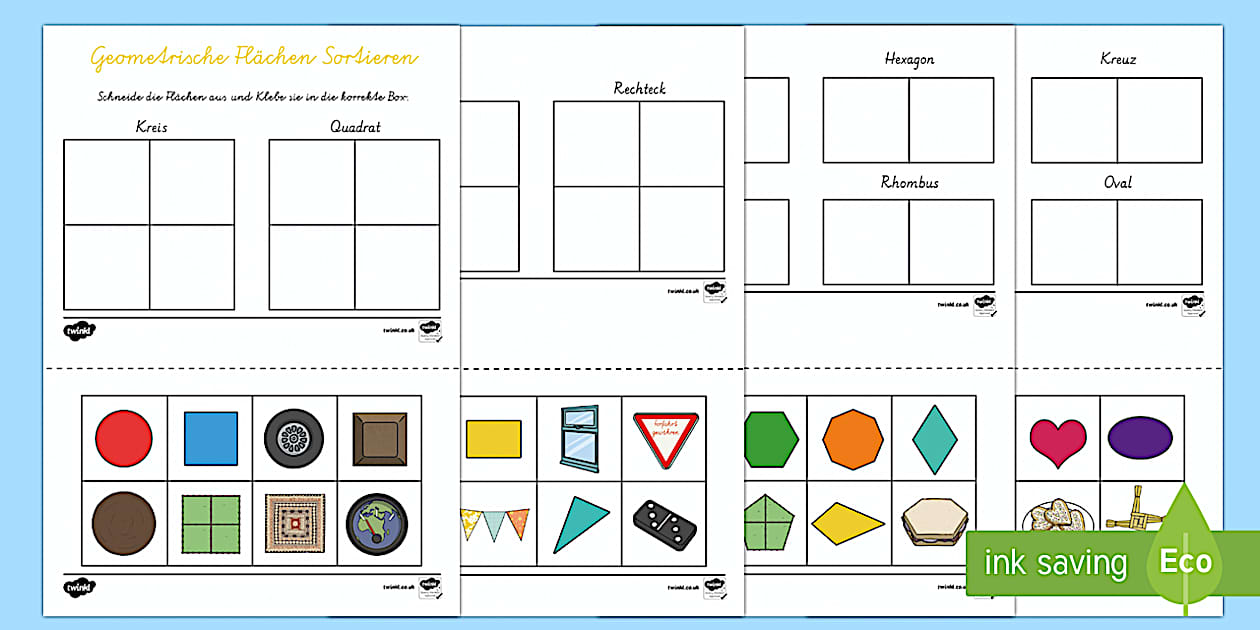 Geometrie: Flächen Sortieren Arbeitsblatt (Lehrer gemacht)