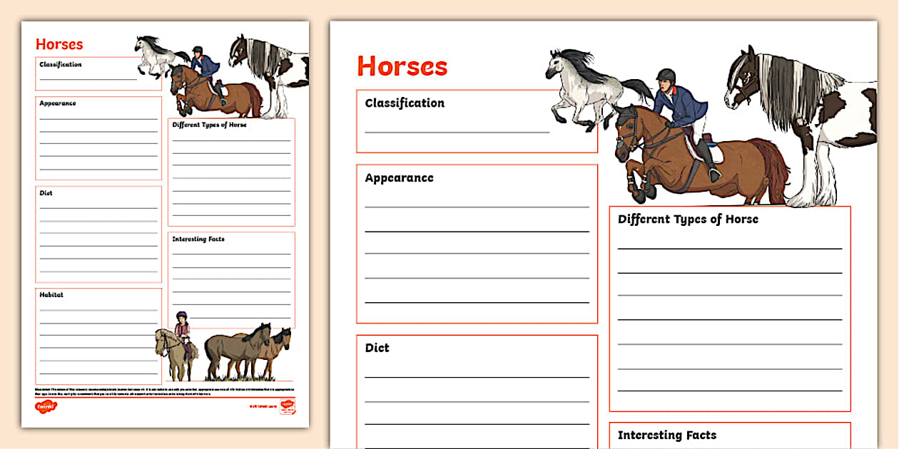 KS2 Horses Fact File Template,horses,horse (teacher made)
