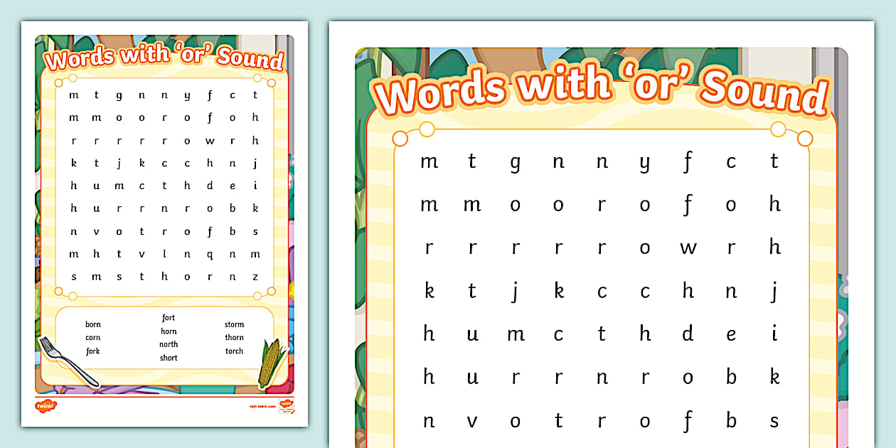 Words with or sound word search teacher made twinkl