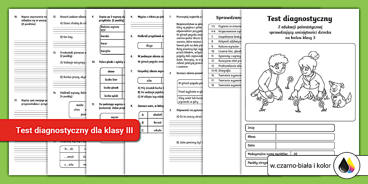 Test końcoworoczny | Klasa 3 | Edukacja polonistyczna