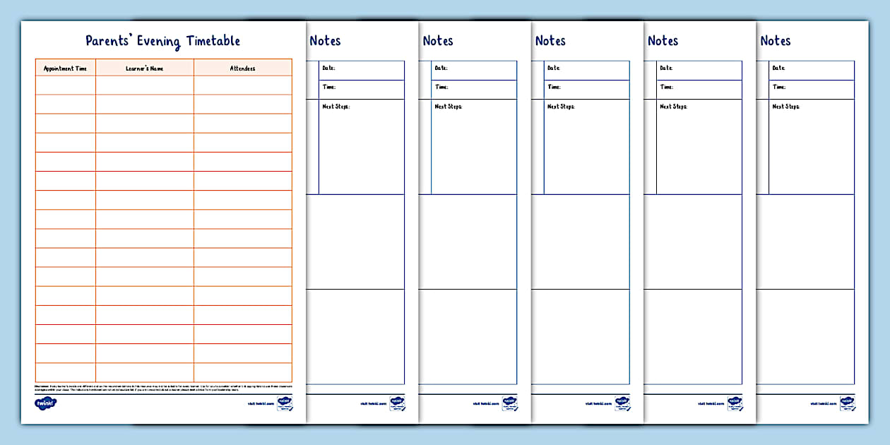 Parents #39 Evening Notes Template Twinkl