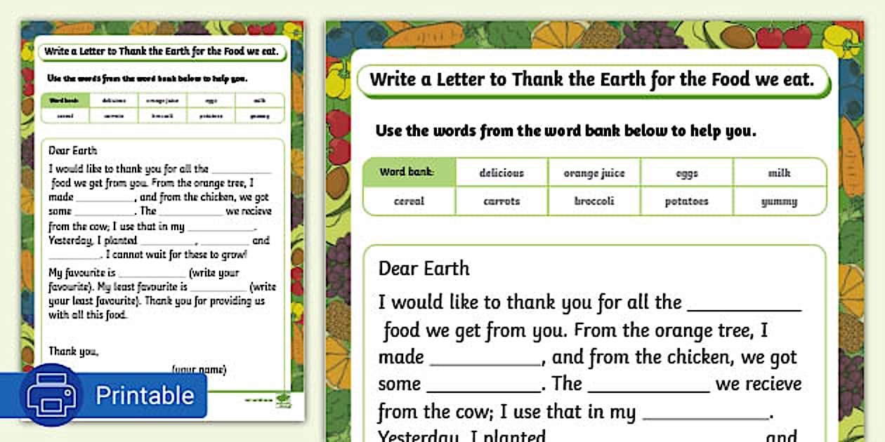 Grade 3 Life Skills: Thank you letter (for the food)