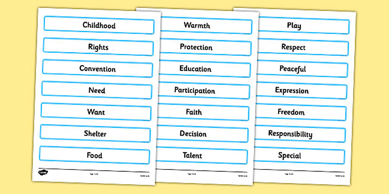 Rights of a Child Key Words (Teacher-Made) - Twinkl