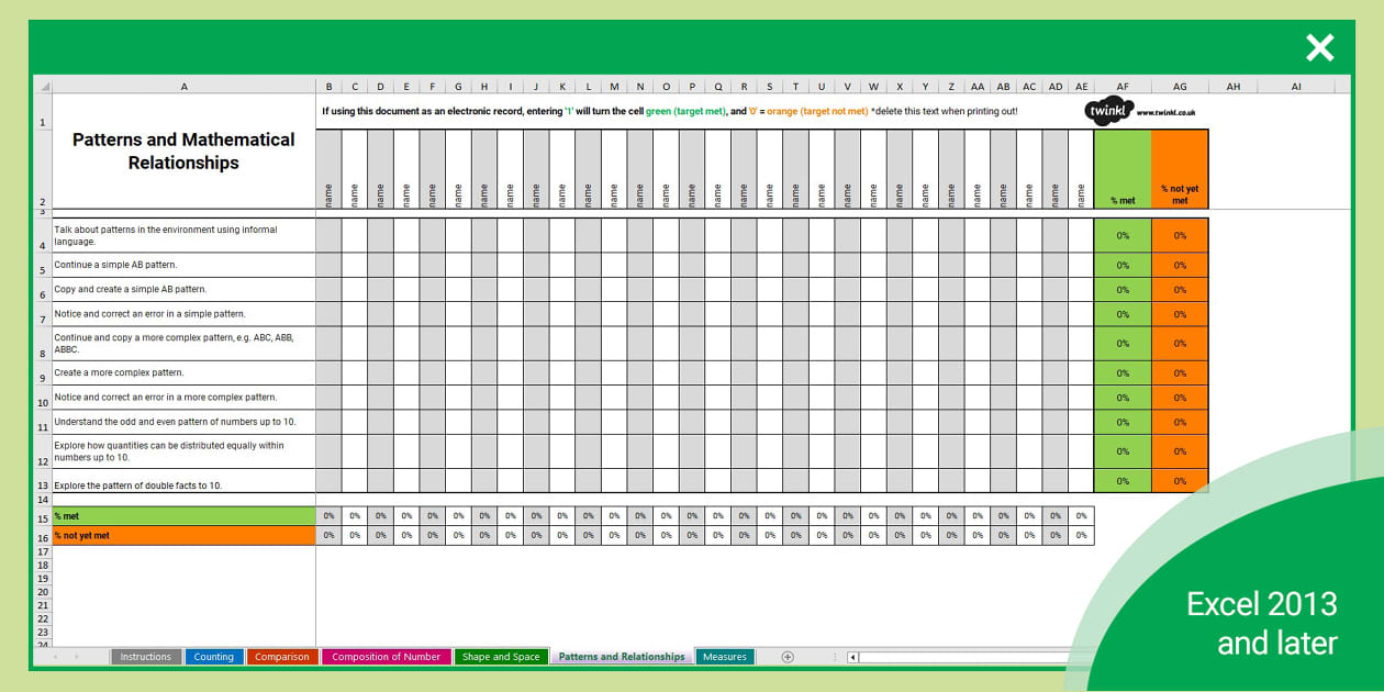 Eyfs maths assessment spreadsheet twinkl professor feito 