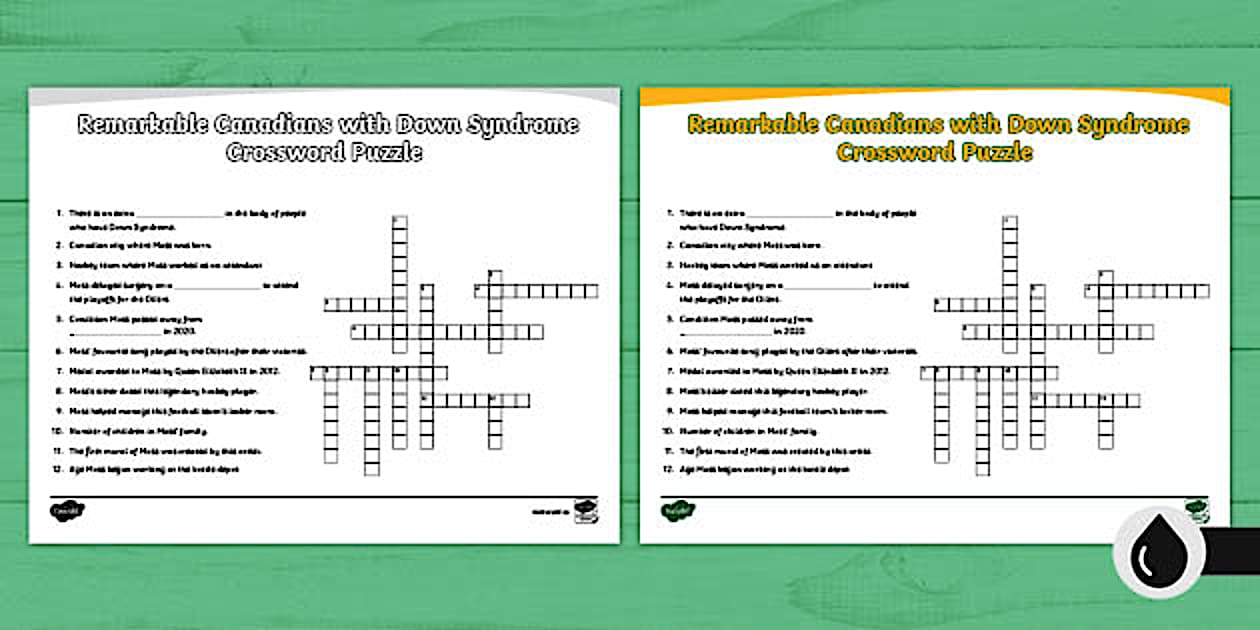 Remarkable Canadians with Down Syndrome Crossword Puzzle (grade 7 8)