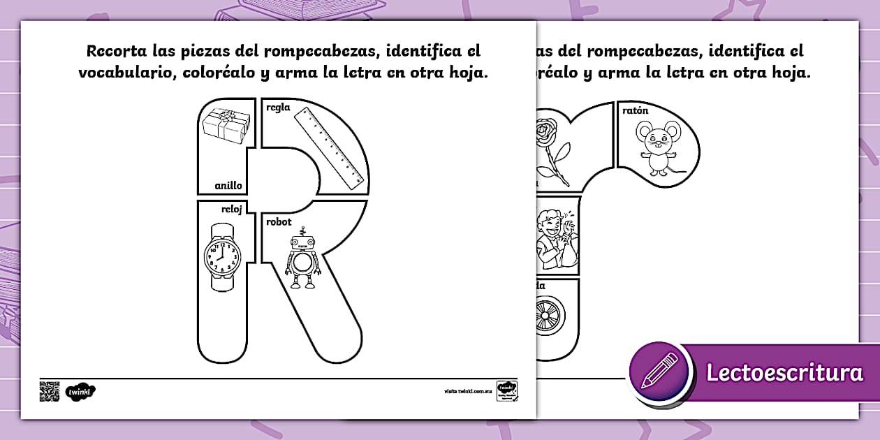 Hoja Letra R R Hoja de actividad: Rompecabezas de la letra R - Twinkl