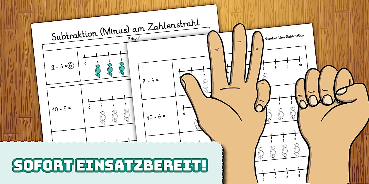 Subtraktion auf dem Zahlenstrahl bis 10 - Arbeitsblatt