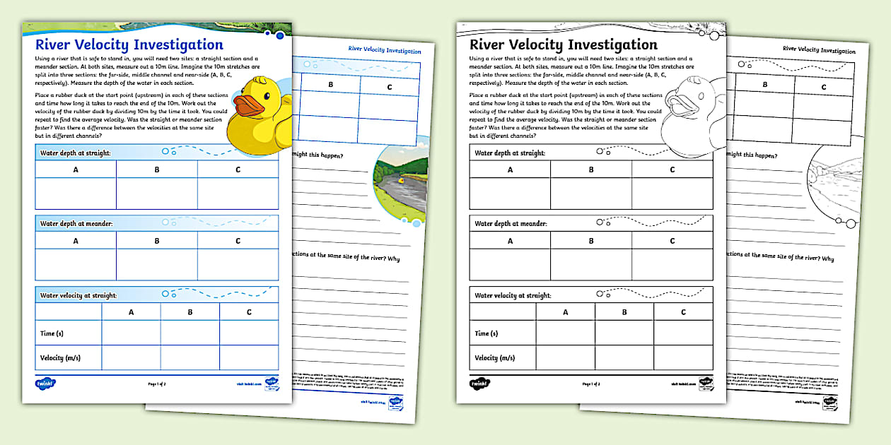 Model Riover Velocity River Velocity Investigation Worksheet