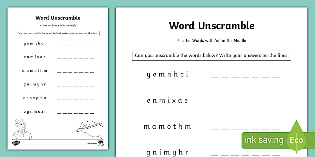 Unscramble The 7 Letter Words With m In The Middle Worksheet Unscramble the 7 letter words with m in the middle worksheet