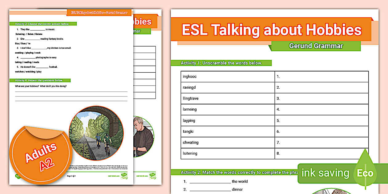 ESL Talking about Hobbies Grammar Activity Sheet Adults A2