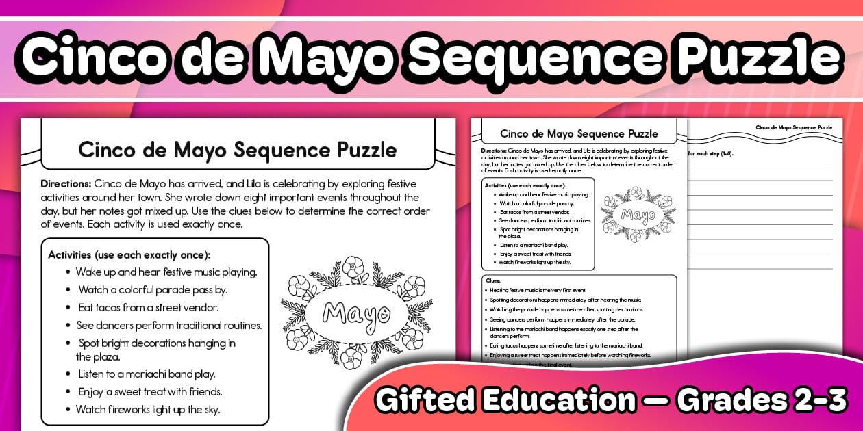 Cinco de Mayo Sequence Puzzle for Gifted Education for 2nd-3rd Grade