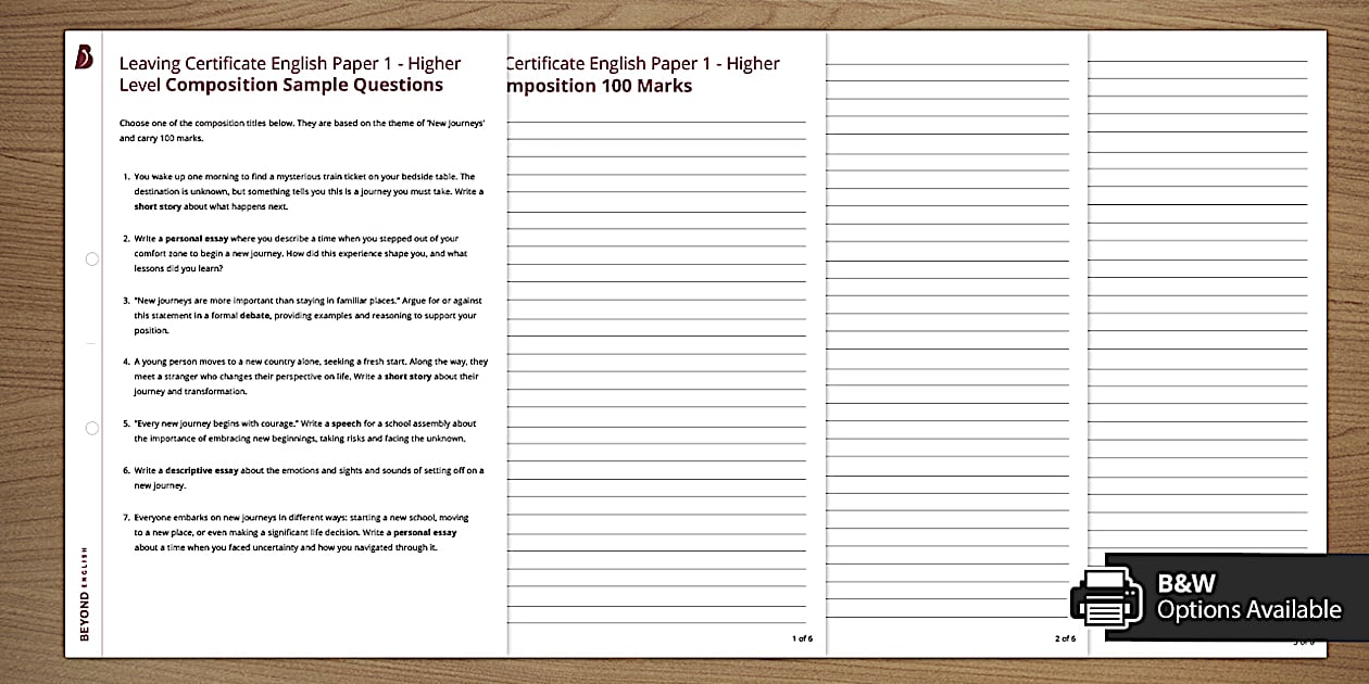 Leaving Certificate English Paper 1 Higher Level Composition: New Journeys