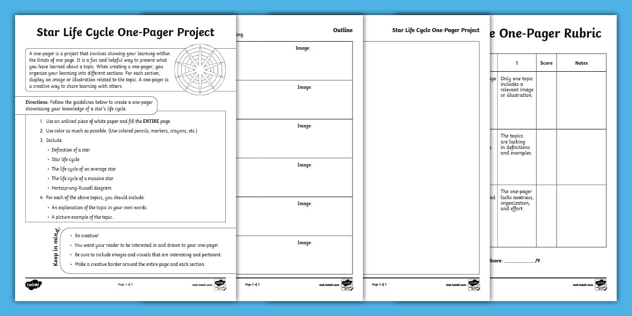 Star Life Cycle One-Pager Project for 6th-8th Grade - Twinkl