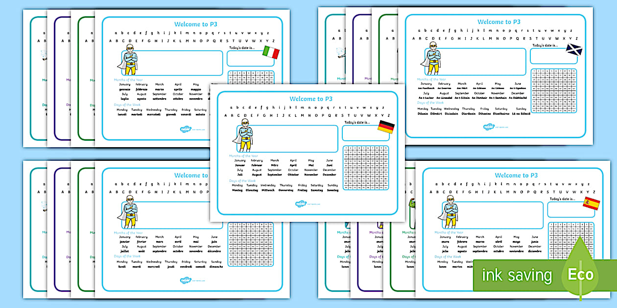 Welcome to P3 (with Different Languages) Desk Mat - Twinkl