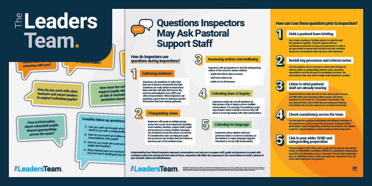 Questions Inspectors May Ask Pastoral Support Staff - SLT