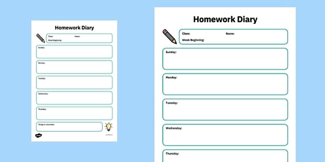 Homework Planner Template | Printable Diary | Twinkl
