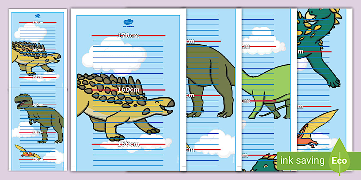 Black and White Dinosaur Height Chart Display Poster