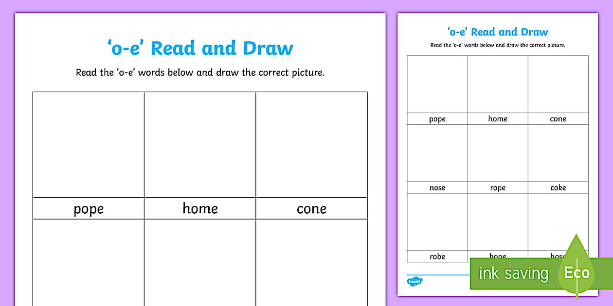 Magic e with 'o-e' Read and Draw Worksheet (Teacher-Made)