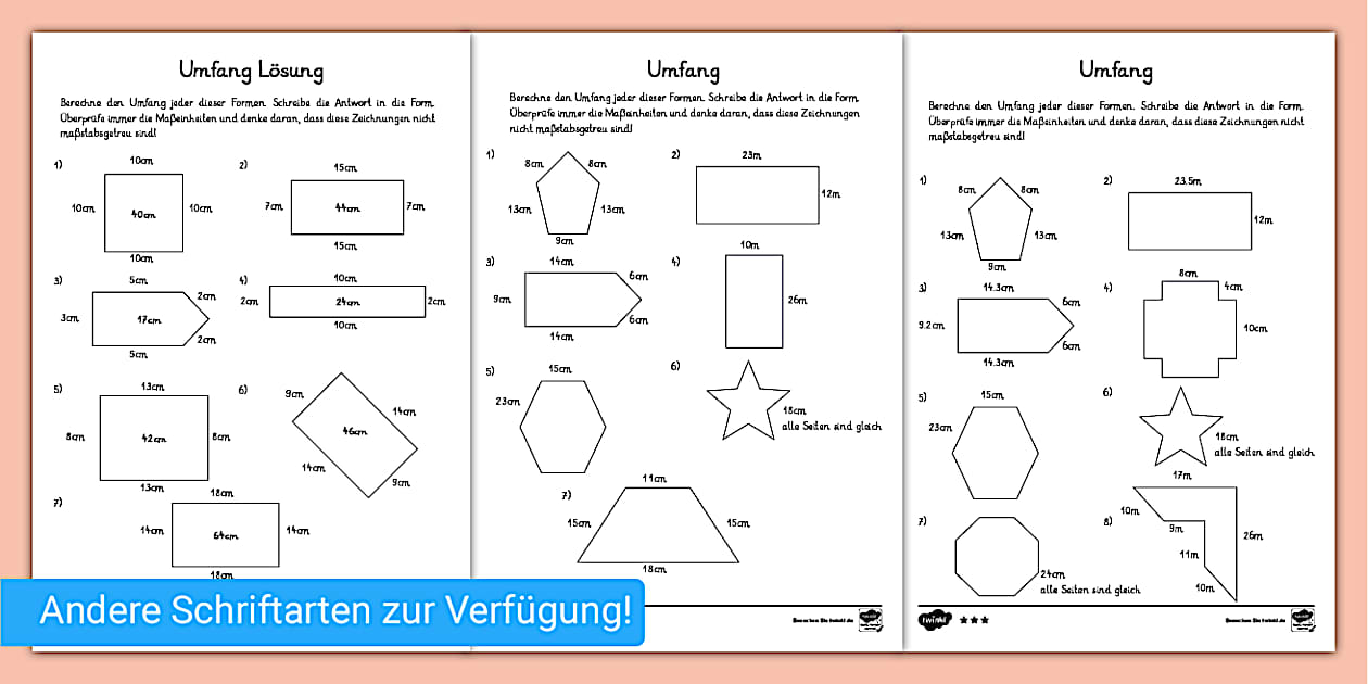 Umfang berechnen - differenzierte Arbeitsblätter - Twinkl