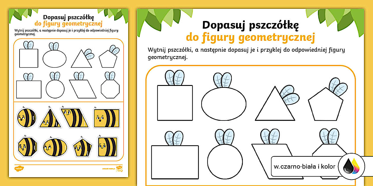 Figury Na Płaszczyźnie Sprawdzian 3 Gimnaznjum Dzień Pszczoły | Dopasuj pszczółkę do figury geometrycznej