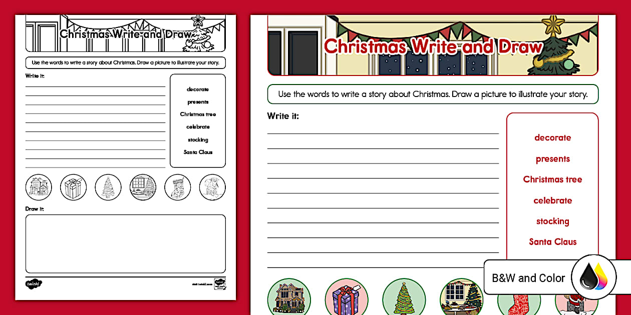 First Grade Christmas Write and Draw Activity Worksheet