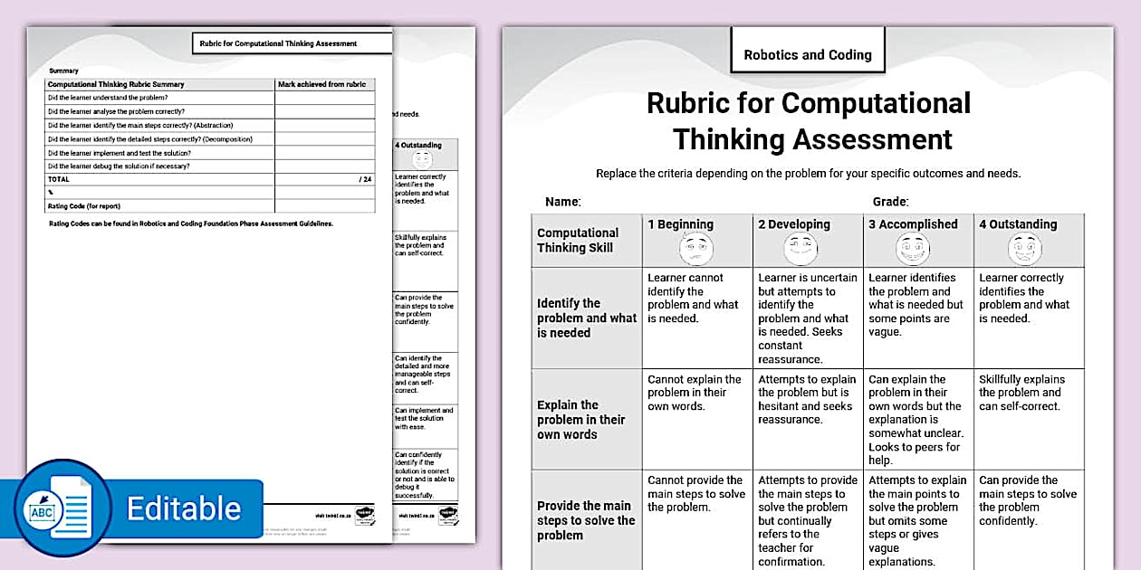 Computational Thinking Rubric Assessment Examples Resource